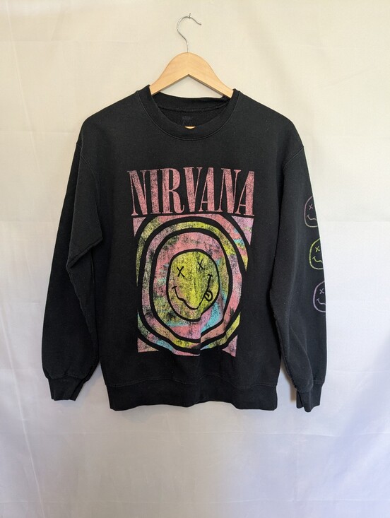NIRVANA Tops - Nirvana Nevermind Smiley Face Graphic Crewneck Sweatshirt Sleeve Print Band M